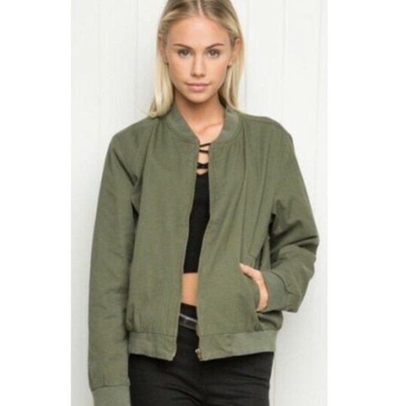 Brandy Melville Jackets & Blazers - LIKE NEW! Brandy Melville Army Green Bomber Jacket